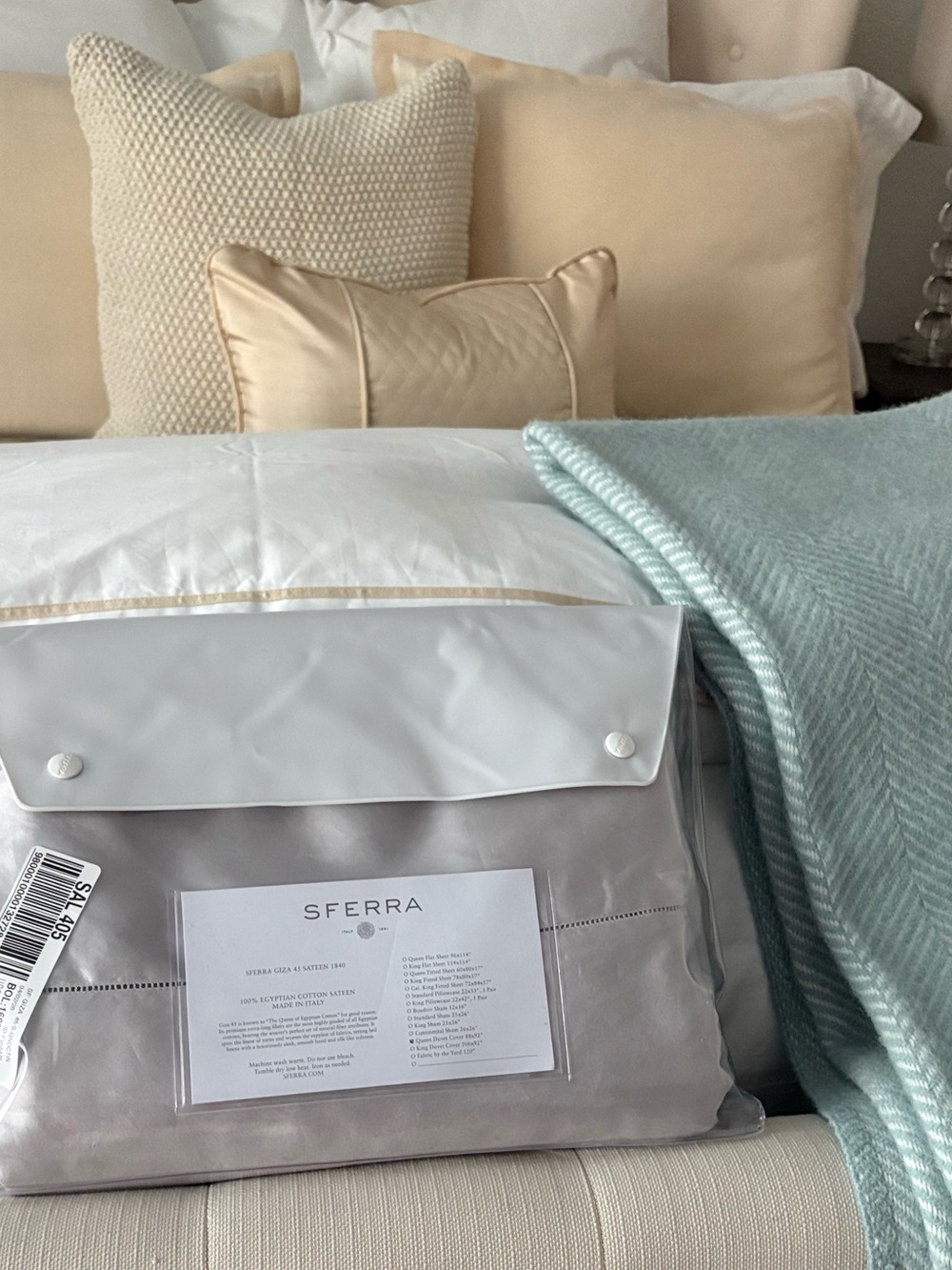 New SFERRA GIZA 45 1840 TC SATEEN Cotton Queen duvet Cover $2499 Retail TIN - Picture 2 of 10